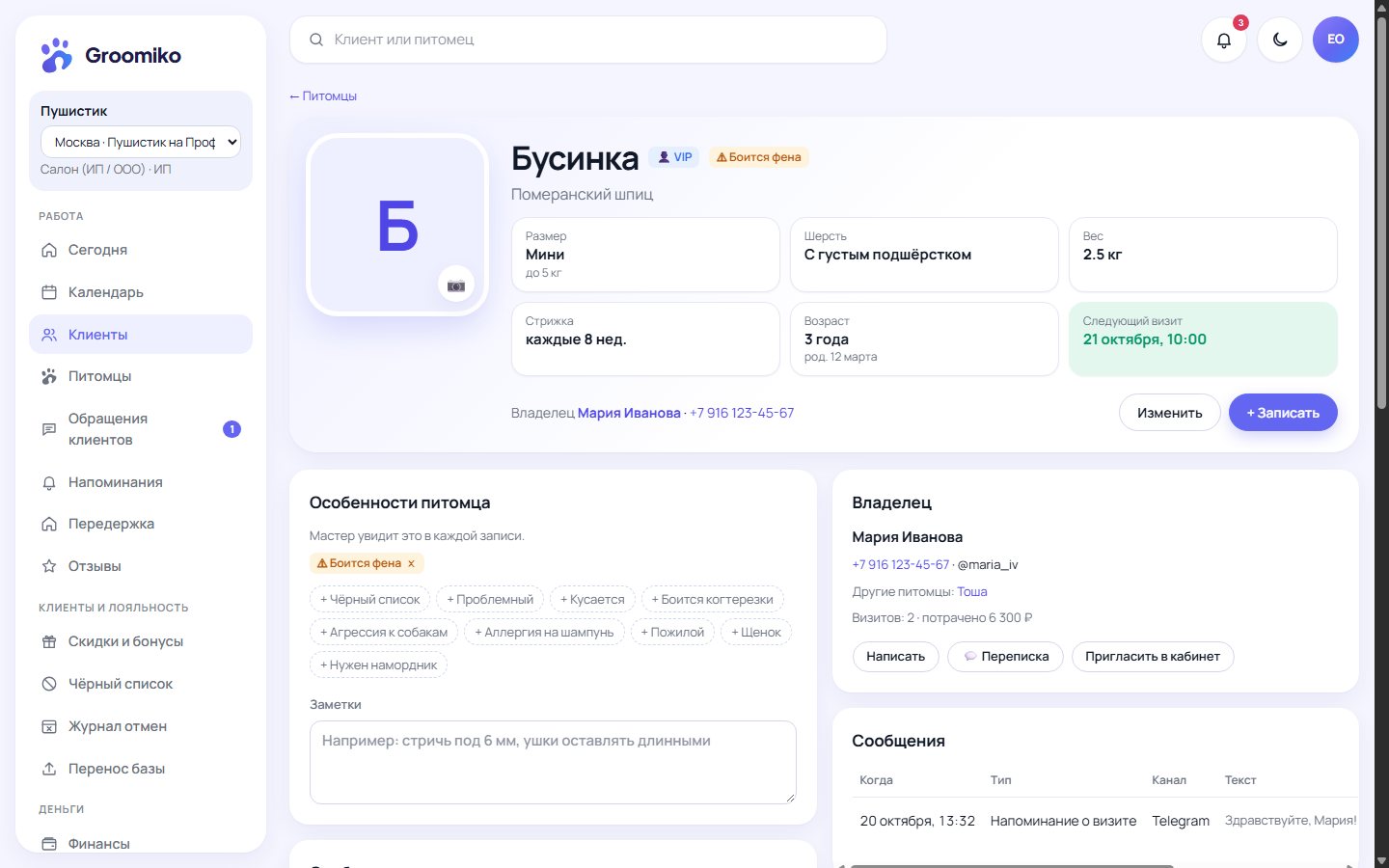 Карточка питомца: фото, особенности, размер, шерсть, следующий визит